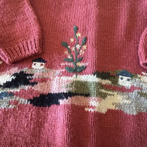 Vintage Dobrila Hand-Knitted Wool Sweater Womens XL Cardigan Houses 80s No Label - Picture 5 of 14